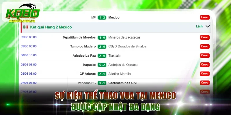 Sự kiện thể thao vua tại Mexico được cập nhật đa dạng